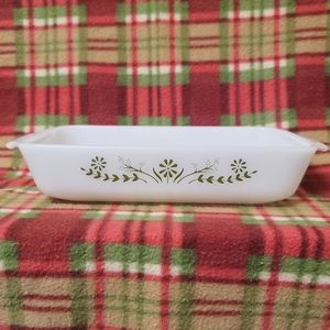 Glasbake Jeanette Green Daisy Rectangle Casserole Dish, #427 Vintage 70s.